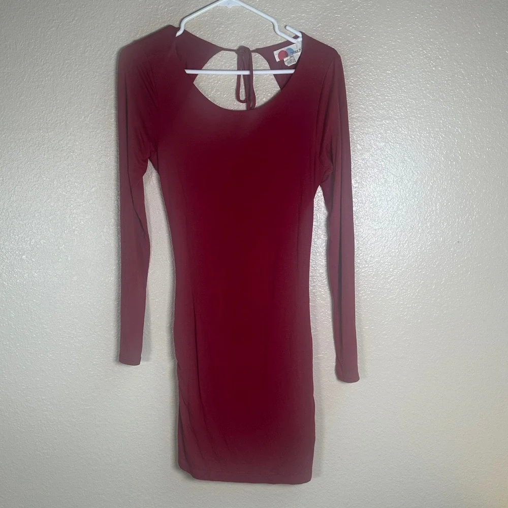 Free People FP Beach Long Sleeve Open Back Romper Dress Burgundy Wine Red Medium